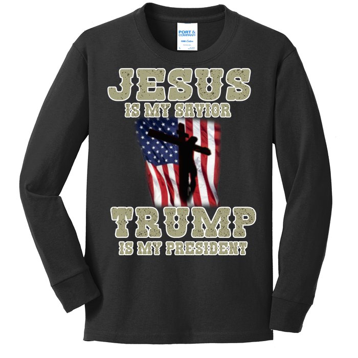 Jesus Is My Savior Trump Is My President Patriotic Flag Kids Long Sleeve Shirt