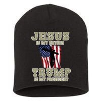 Jesus Is My Savior Trump Is My President Patriotic Flag Short Acrylic Beanie