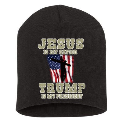 Jesus Is My Savior Trump Is My President Patriotic Flag Short Acrylic Beanie