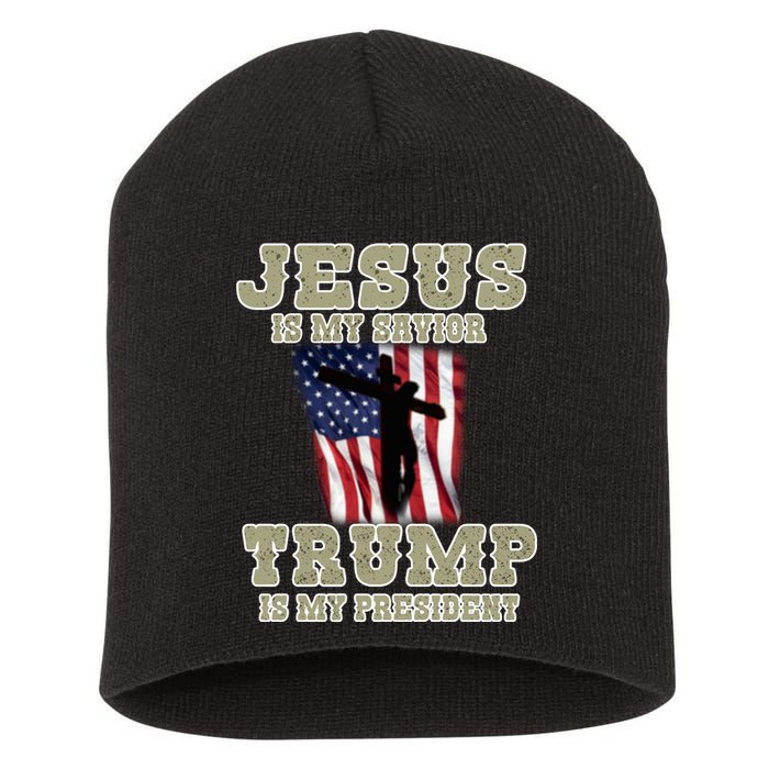 Jesus Is My Savior Trump Is My President Patriotic Flag Short Acrylic Beanie