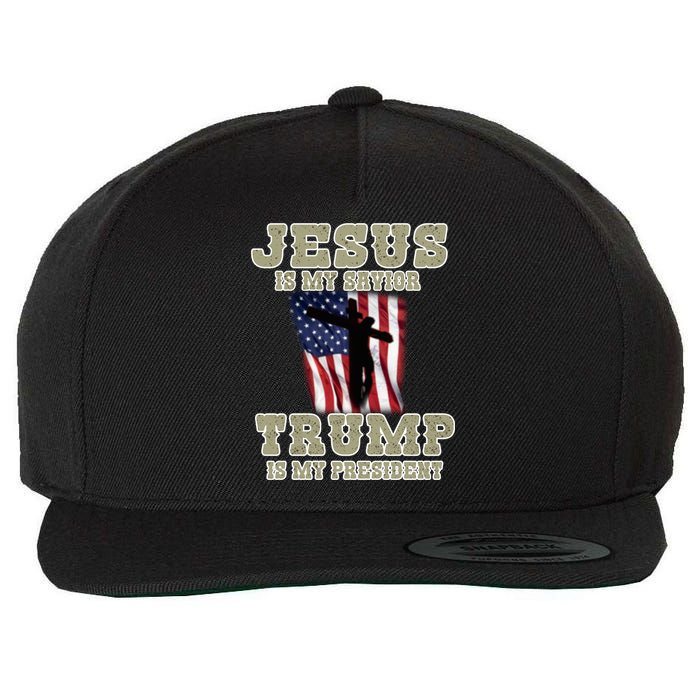 Jesus Is My Savior Trump Is My President Patriotic Flag Wool Snapback Cap