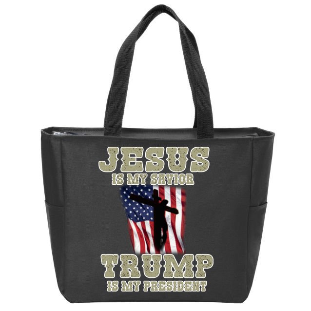Jesus Is My Savior Trump Is My President Patriotic Flag Zip Tote Bag