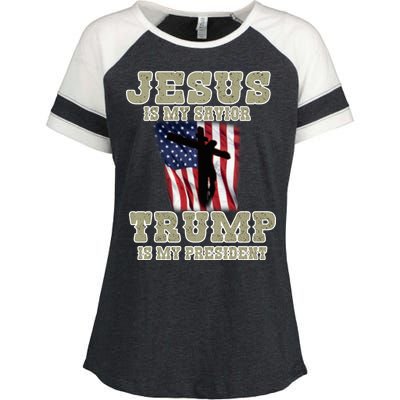 Jesus Is My Savior Trump Is My President Patriotic Flag Enza Ladies Jersey Colorblock Tee