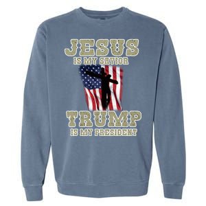 Jesus Is My Savior Trump Is My President Patriotic Flag Garment-Dyed Sweatshirt