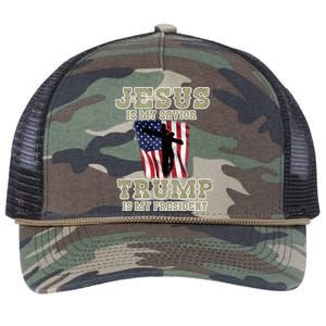 Jesus Is My Savior Trump Is My President Patriotic Flag Retro Rope Trucker Hat Cap