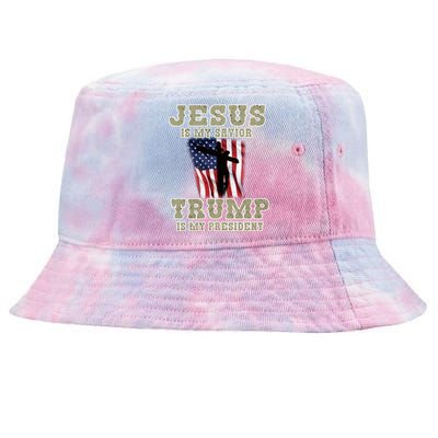 Jesus Is My Savior Trump Is My President Patriotic Flag Tie-Dyed Bucket Hat