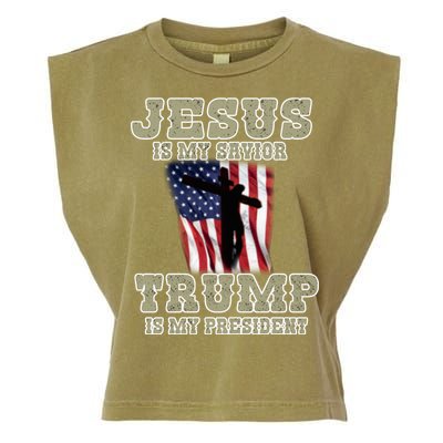 Jesus Is My Savior Trump Is My President Patriotic Flag Garment-Dyed Women's Muscle Tee