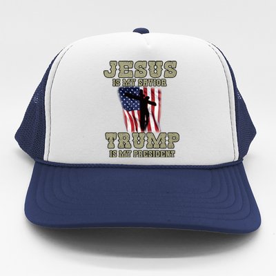 Jesus Is My Savior Trump Is My President Patriotic Flag Trucker Hat