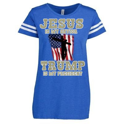 Jesus Is My Savior Trump Is My President Patriotic Flag Enza Ladies Jersey Football T-Shirt