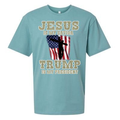 Jesus Is My Savior Trump Is My President Patriotic Flag Sueded Cloud Jersey T-Shirt