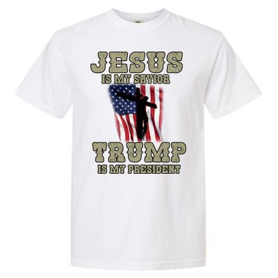 Jesus Is My Savior Trump Is My President Patriotic Flag Garment-Dyed Heavyweight T-Shirt