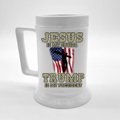 Jesus Is My Savior Trump Is My President Patriotic Flag Beer Stein