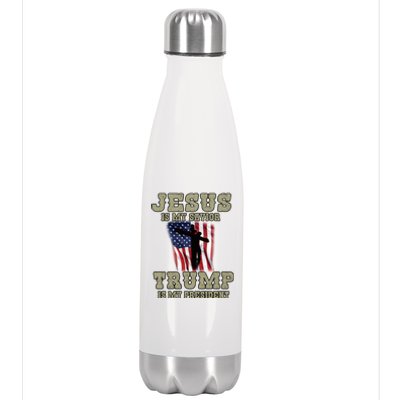 Jesus Is My Savior Trump Is My President Patriotic Flag Stainless Steel Insulated Water Bottle