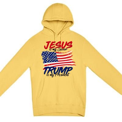 Jesus Is My Savior Trump Is My President USA Flag Premium Pullover Hoodie