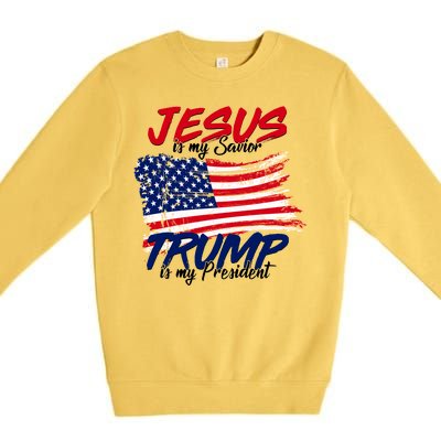 Jesus Is My Savior Trump Is My President USA Flag Premium Crewneck Sweatshirt