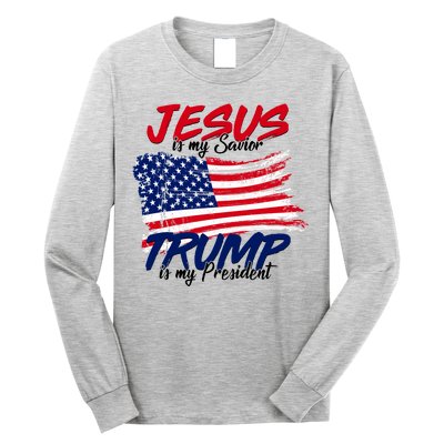 Jesus Is My Savior Trump Is My President USA Flag Long Sleeve Shirt