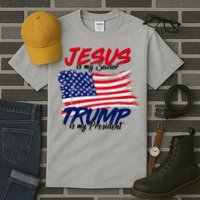 Jesus Is My Savior Trump Is My President USA Flag Tall T-Shirt