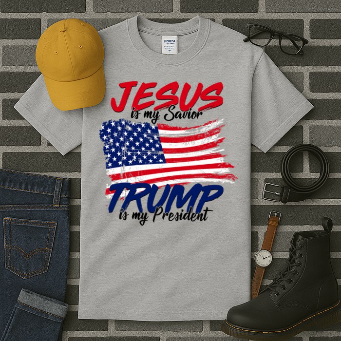 Jesus Is My Savior Trump Is My President USA Flag Tall T-Shirt