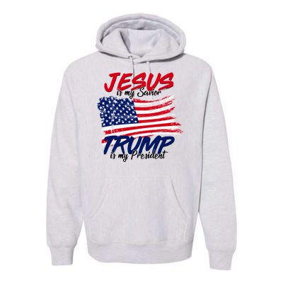 Jesus Is My Savior Trump Is My President USA Flag Premium Hoodie