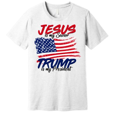 Jesus Is My Savior Trump Is My President USA Flag Premium T-Shirt