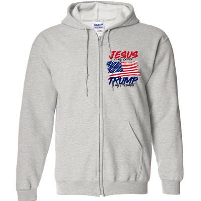 Jesus Is My Savior Trump Is My President USA Flag Full Zip Hoodie