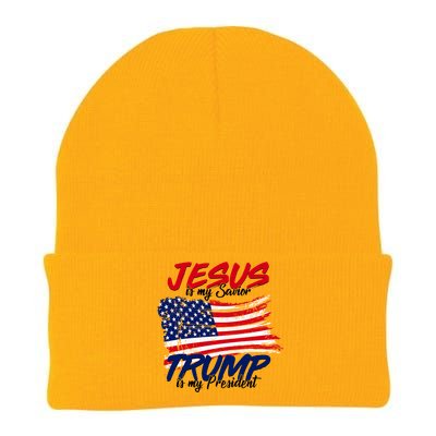 Jesus Is My Savior Trump Is My President USA Flag Knit Cap Winter Beanie