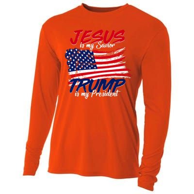 Jesus Is My Savior Trump Is My President USA Flag Cooling Performance Long Sleeve Crew