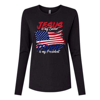 Jesus Is My Savior Trump Is My President USA Flag Womens Cotton Relaxed Long Sleeve T-Shirt