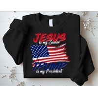 Jesus Is My Savior Trump Is My President USA Flag Sweatshirt