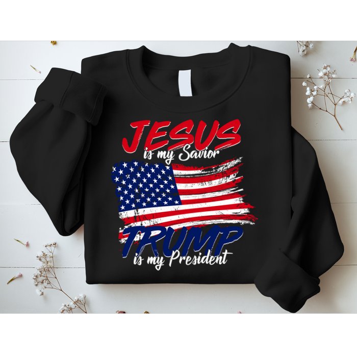 Jesus Is My Savior Trump Is My President USA Flag Sweatshirt