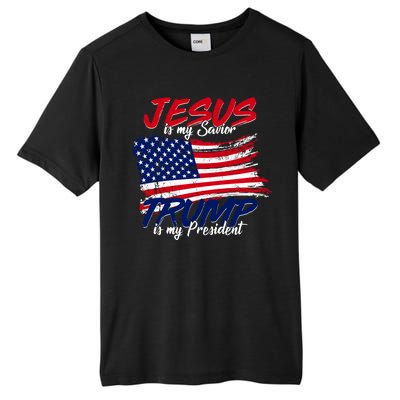 Jesus Is My Savior Trump Is My President USA Flag Tall Fusion ChromaSoft Performance T-Shirt