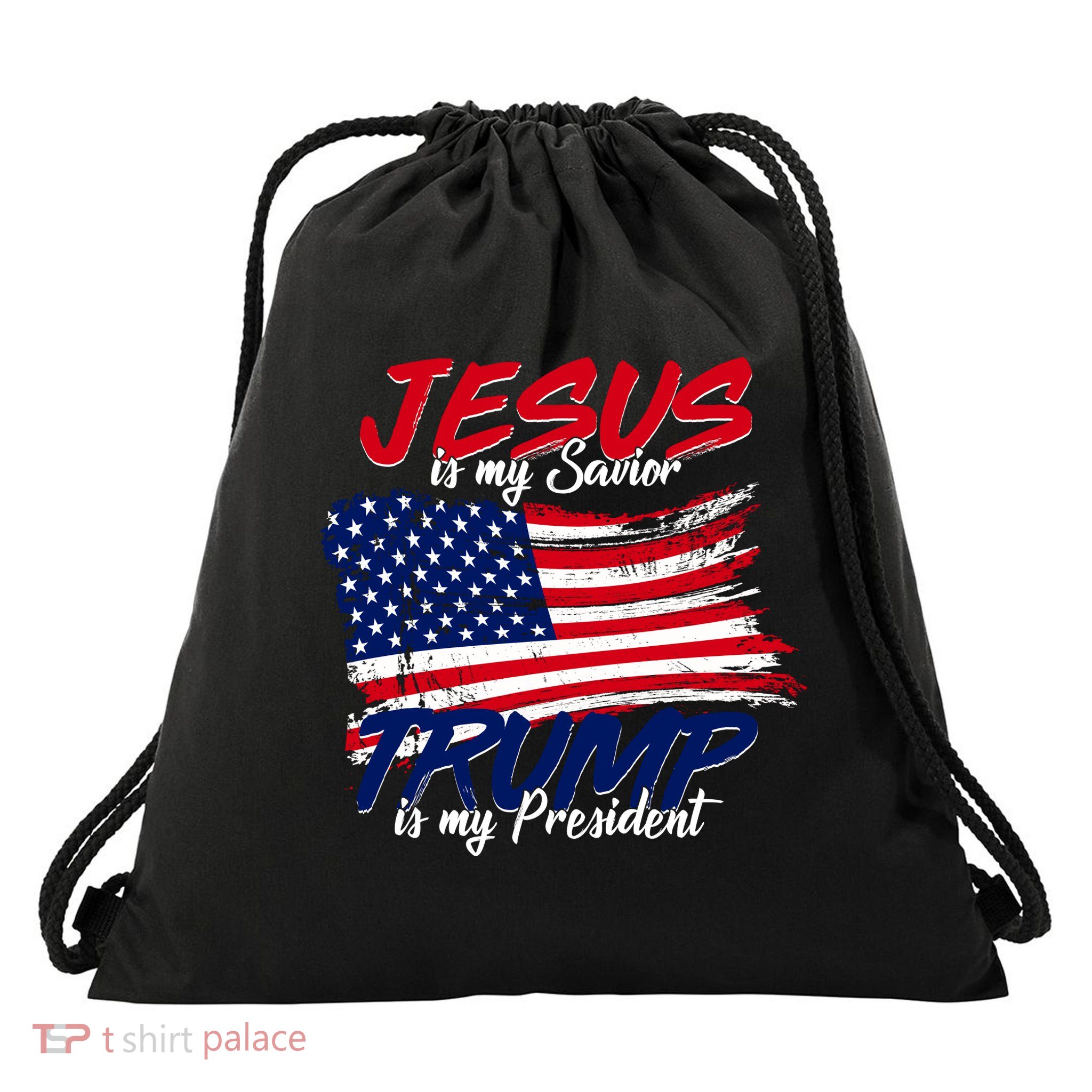 Jesus Is My Savior Trump Is My President USA Flag Drawstring Bag