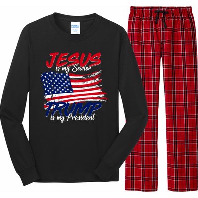 Jesus Is My Savior Trump Is My President USA Flag Long Sleeve Pajama Set