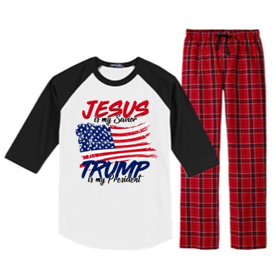 Jesus Is My Savior Trump Is My President USA Flag Raglan Sleeve Pajama Set