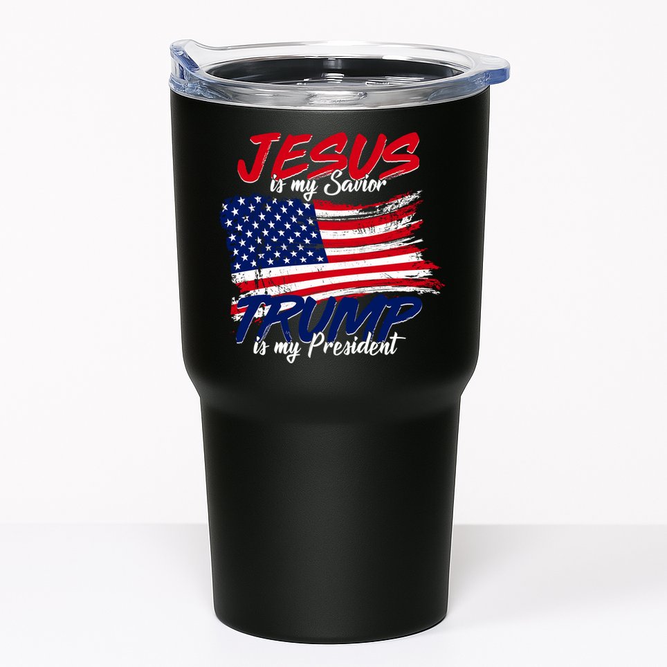 Jesus Is My Savior Trump Is My President USA Flag Tumbler