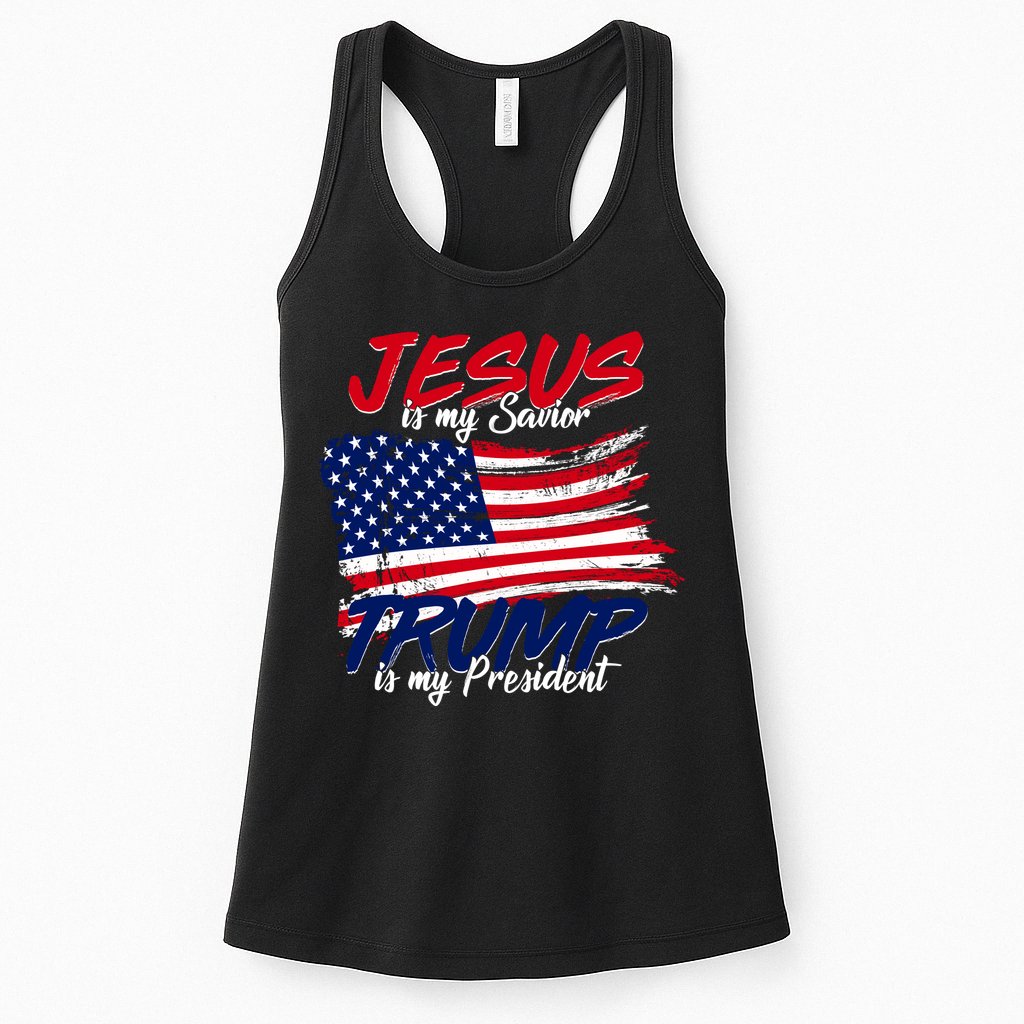 Jesus Is My Savior Trump Is My President USA Flag Womens Tank Top