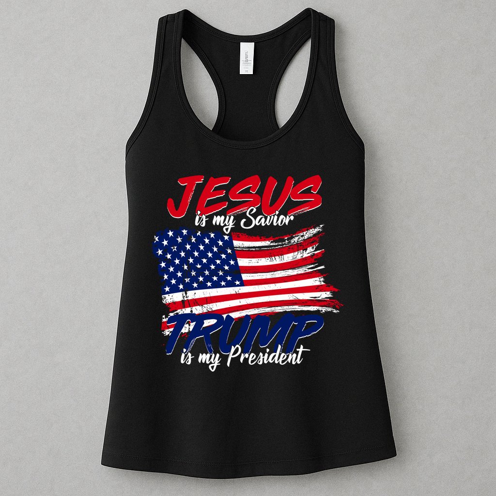 Jesus Is My Savior Trump Is My President USA Flag Womens Tank Top