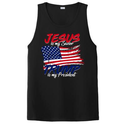 Jesus Is My Savior Trump Is My President USA Flag PosiCharge Competitor Tank