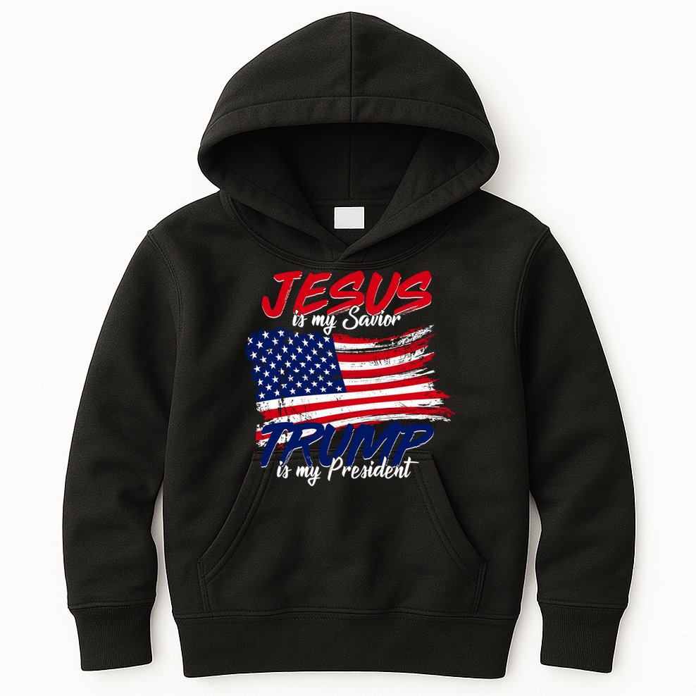 Jesus Is My Savior Trump Is My President USA Flag Kids Hoodie