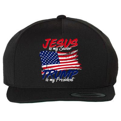 Jesus Is My Savior Trump Is My President USA Flag Wool Snapback Cap