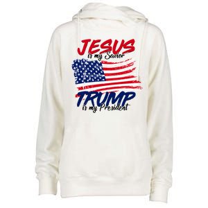 Jesus Is My Savior Trump Is My President USA Flag Womens Funnel Neck Pullover Hood