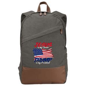 Jesus Is My Savior Trump Is My President USA Flag Cotton Canvas Backpack