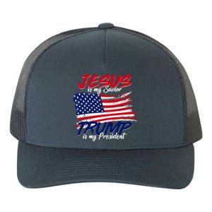 Jesus Is My Savior Trump Is My President USA Flag Yupoong Adult 5-Panel Trucker Hat