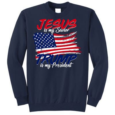 Jesus Is My Savior Trump Is My President USA Flag Tall Sweatshirt