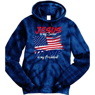 Jesus Is My Savior Trump Is My President USA Flag Tie Dye Hoodie