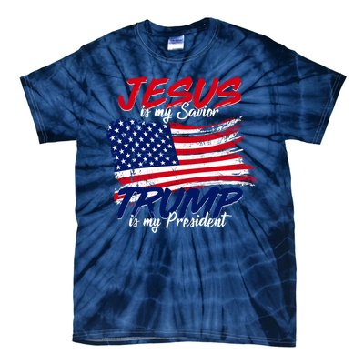 Jesus Is My Savior Trump Is My President USA Flag Tie-Dye T-Shirt