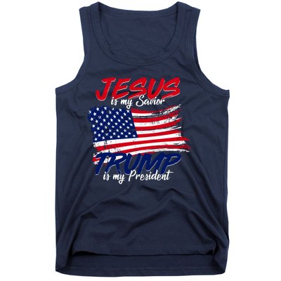 Jesus Is My Savior Trump Is My President USA Flag Tank Top