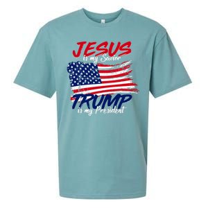 Jesus Is My Savior Trump Is My President USA Flag Sueded Cloud Jersey T-Shirt