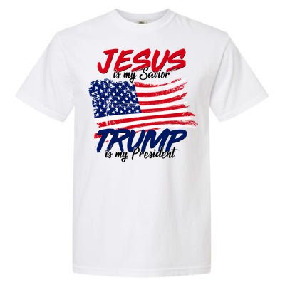 Jesus Is My Savior Trump Is My President USA Flag Garment-Dyed Heavyweight T-Shirt