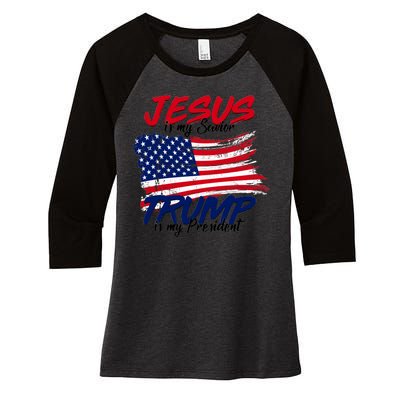 Jesus Is My Savior Trump Is My President USA Flag Women's Tri-Blend 3/4-Sleeve Raglan Shirt